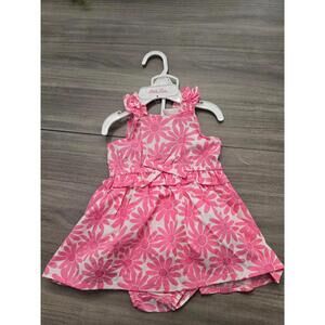 Little Lass Pink Floral dress with Diaper cover size 3/6M